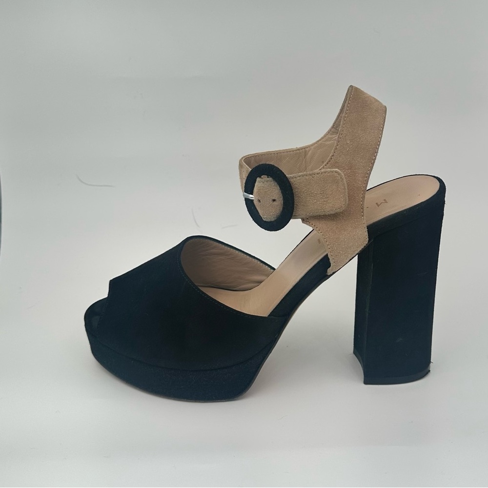 M. Gemi Suede Black and Tan 4” Platform Heels - Picture 2 of 6